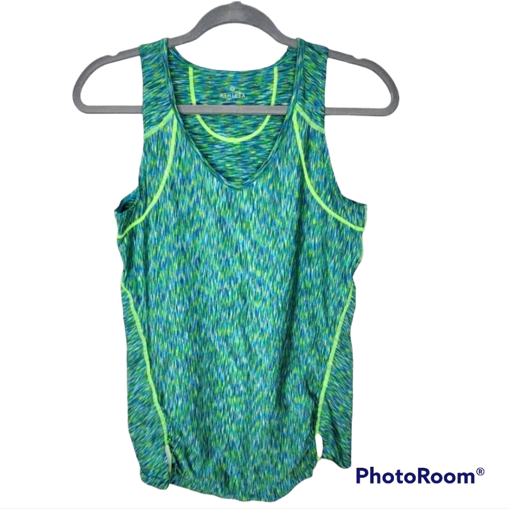 Athleta Womens Green Blue Burnout Running V-Neck Athletic Tank Size Small